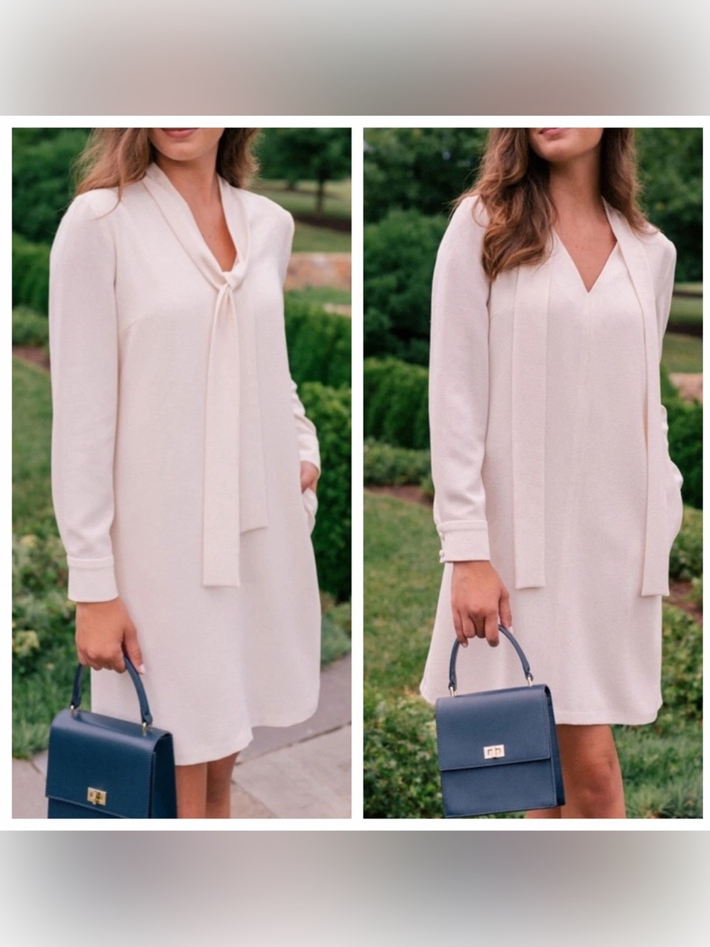 Gal Meets Glam Mini Dress Ines Cream Tie Neck Long Sleeve Women's Size 6